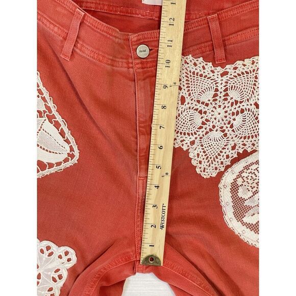 Paige Nellie Culottes Jeans Orange Poppy Doilie Lace Embellished Womens Size 30 - Picture 3 of 10